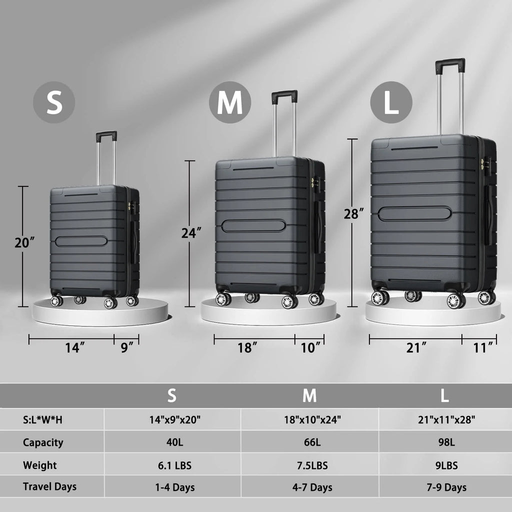 ALPULON 3 Piece Luggage Sets with TSA Locks, Hardside Suitcase Set with Spinner Wheels, 20in24in28in, Light Blue