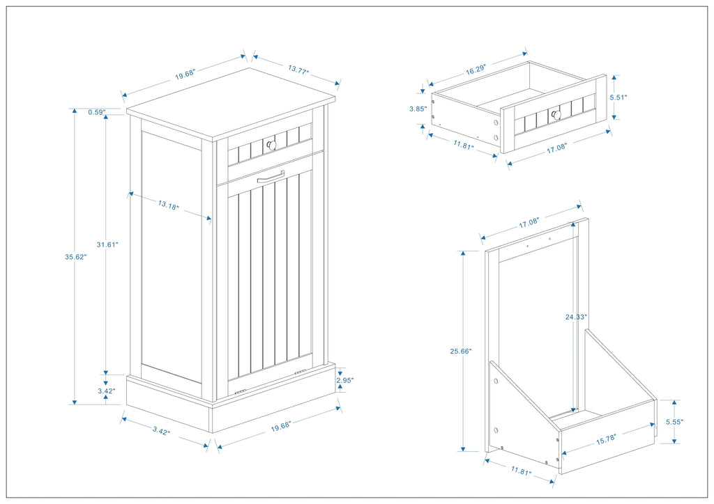 Tilt Out Trash Bin Cabinet 13 Gallon Pet Proof Trash Can Holder Kitchen Island Without Garbage Bin or Tilt Out Laundry Hamper,Hidden Trash can Cabinet Pull Out