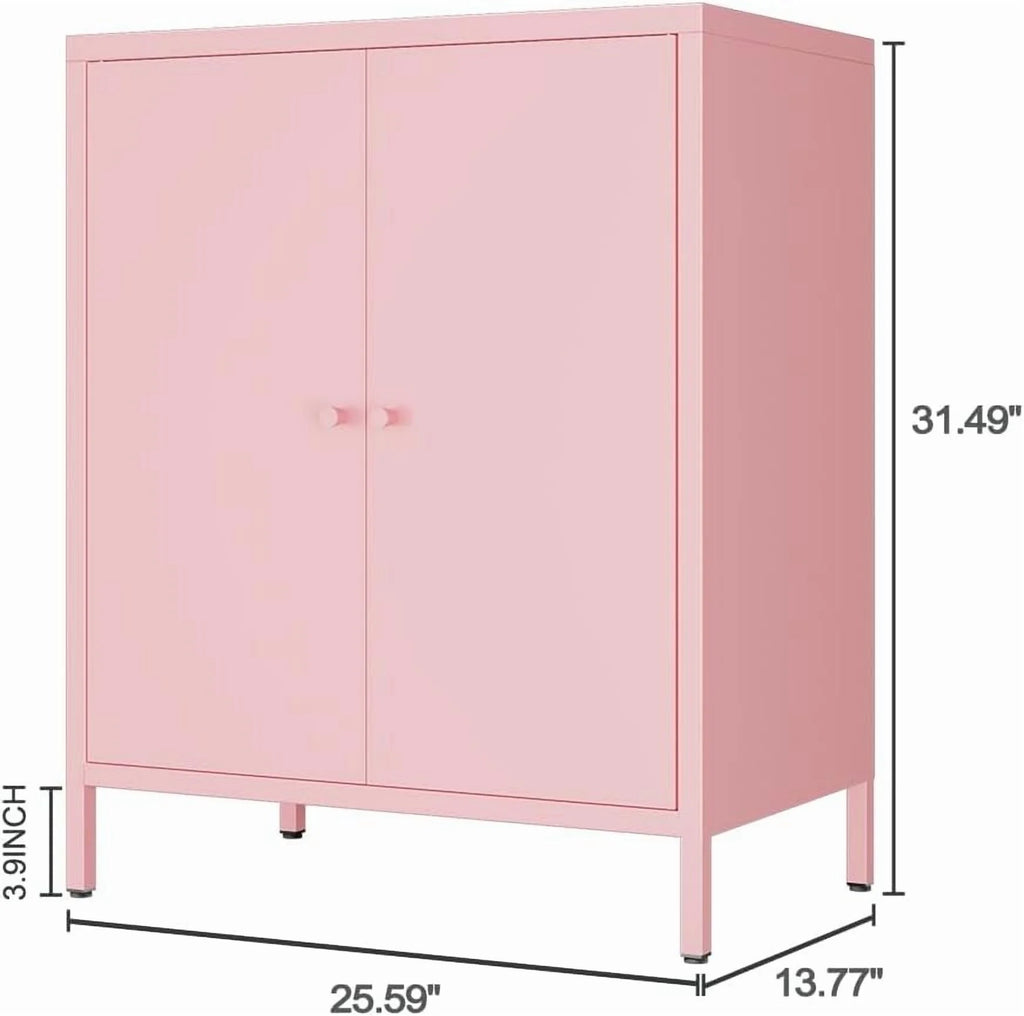 Small 2 Transparent Door Metal Storage Side Buffet Cabinet for Bed Room,Living Room,Entryway,Hallway,Home,Hotel,Office,Garage,Kitchen,1 Removable Shelf.