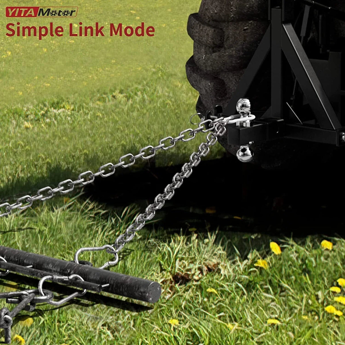RVNI 4FT X 4FT Drag Harrow 3/8in Tines Chain for ATV/UTV Leveling Grading Heavy Duty Tractor ATV&UTV Attachments