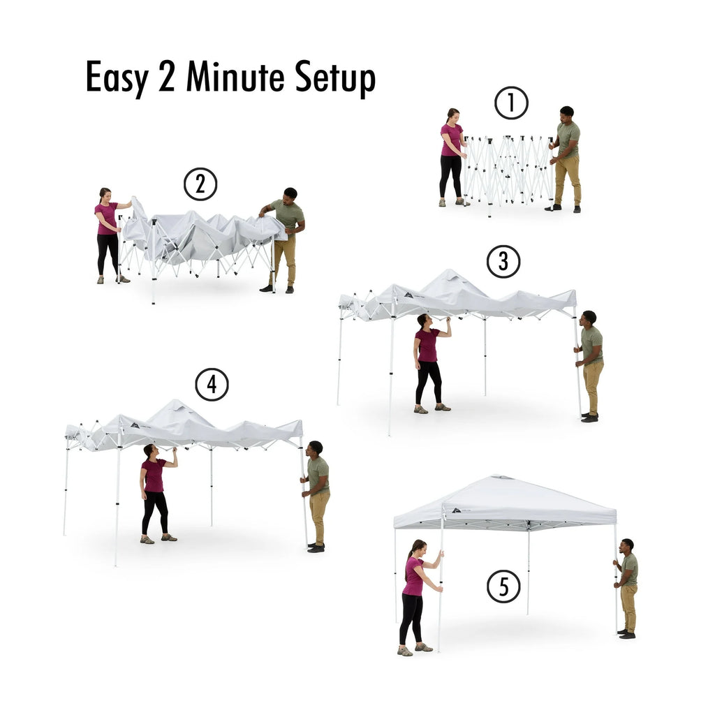 Ozark Trail 10x10 Instant Pop Up Canopy Tent with Simple Push Setup – Straight Leg Pop-Up Tent for Tailgating, Camping & Events, White