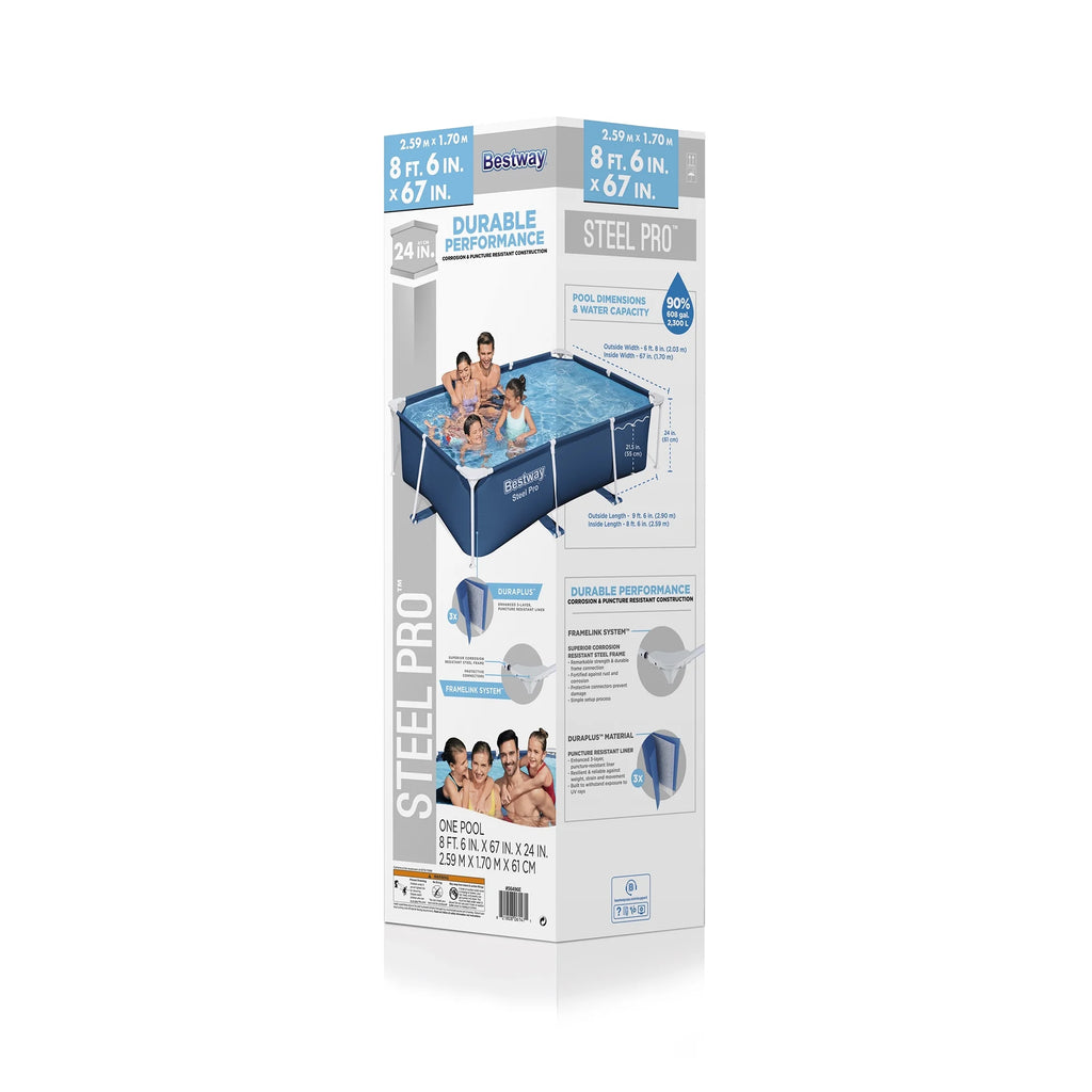 Open Box Bestway Steel Pro 8.5'x67"x24" Rectangular Above Ground Swimming Pool