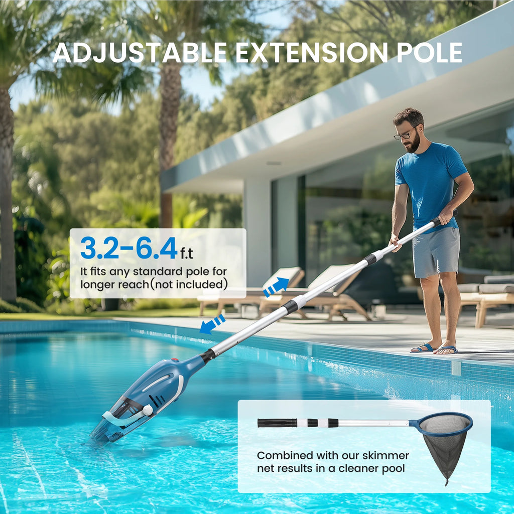 Cordless Pool Vacuum Cleaner, Handheld Pool Vacuum with 80-Minute Runtime for Above & In-Ground Pools, Spas and Hot Tubs, Strong Suction Power, Fast Charging