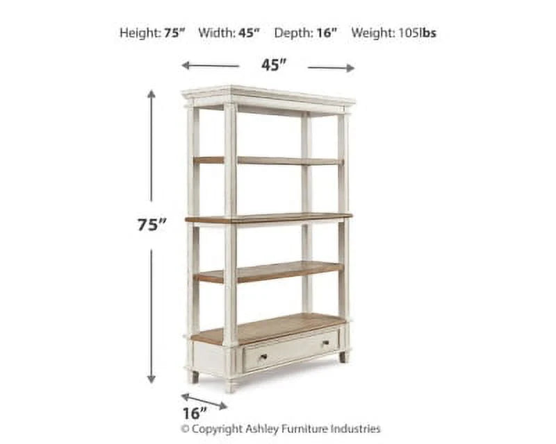 Signature Design by Ashley Realyn French Country 75" Bookcase with Drawer, Chipped White