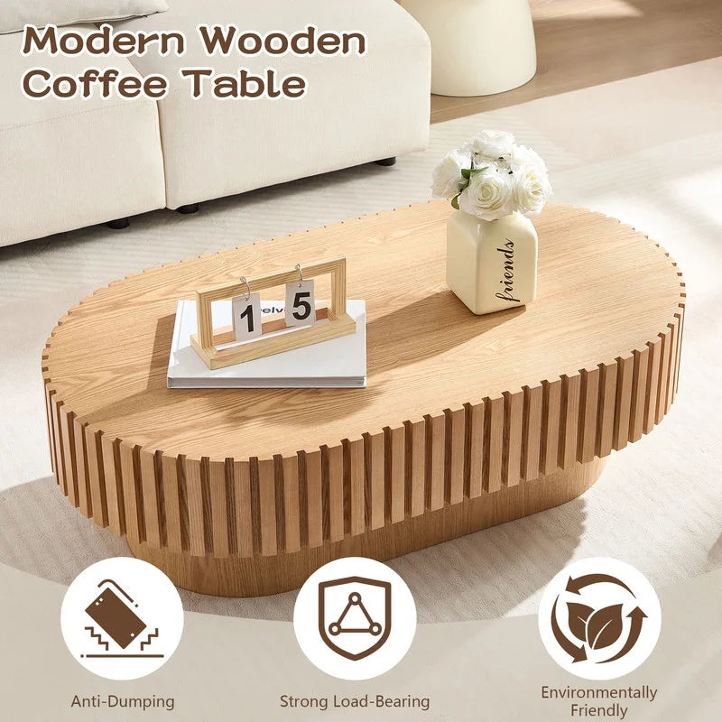 FFH 43.7 inch Oval Coffee Table for Living Room,Handcraft Rustic Corner Coffee Table Nature Wood Relief Sturdy Pedestal for Apartmen,Side Table Centre Table,Nature Wood