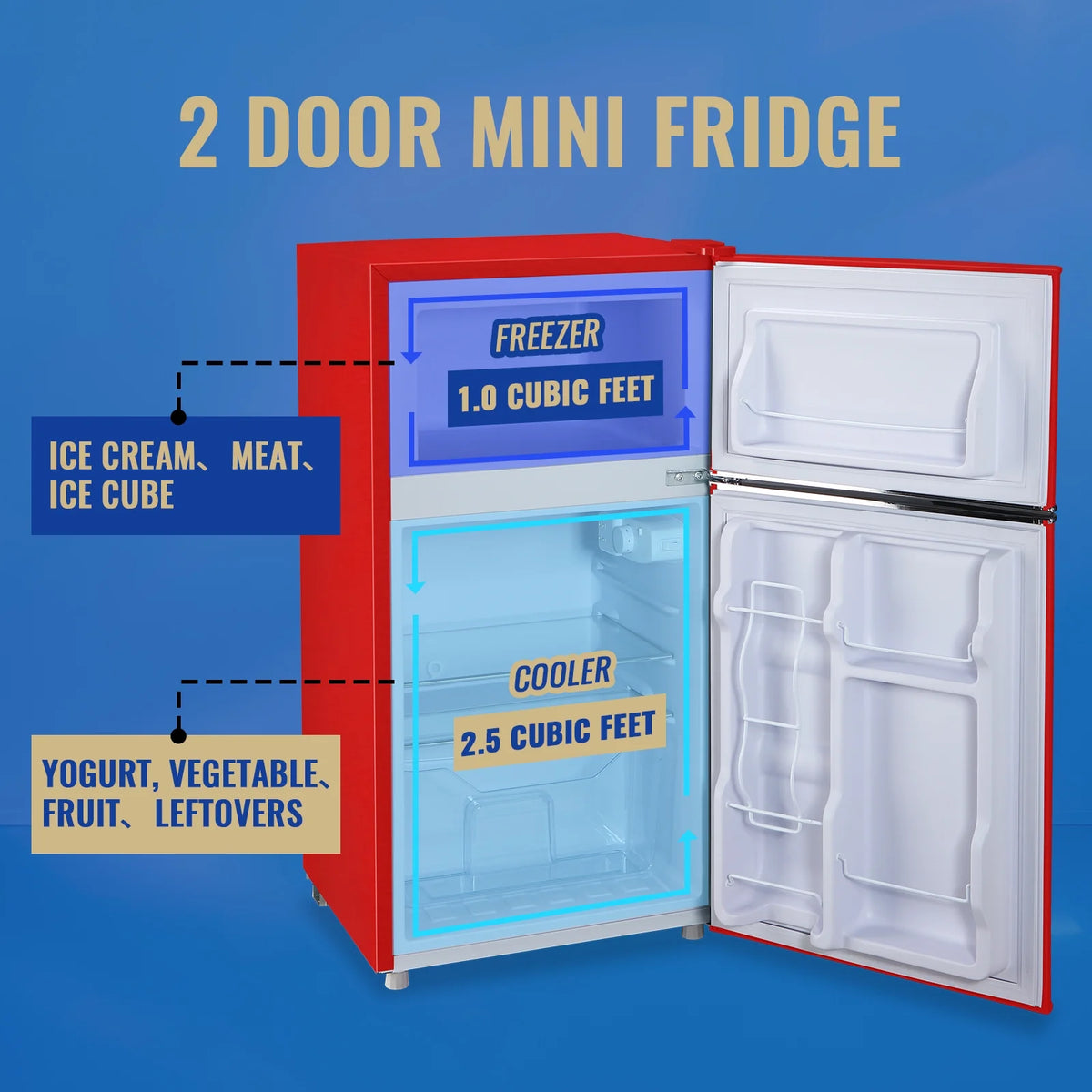 Tacool 3.5 Cu.ft Retro Mini Fridge with Freezer, 2 Door Small Refrigerator with 7 Adjustable Thermostat for Home, Blue