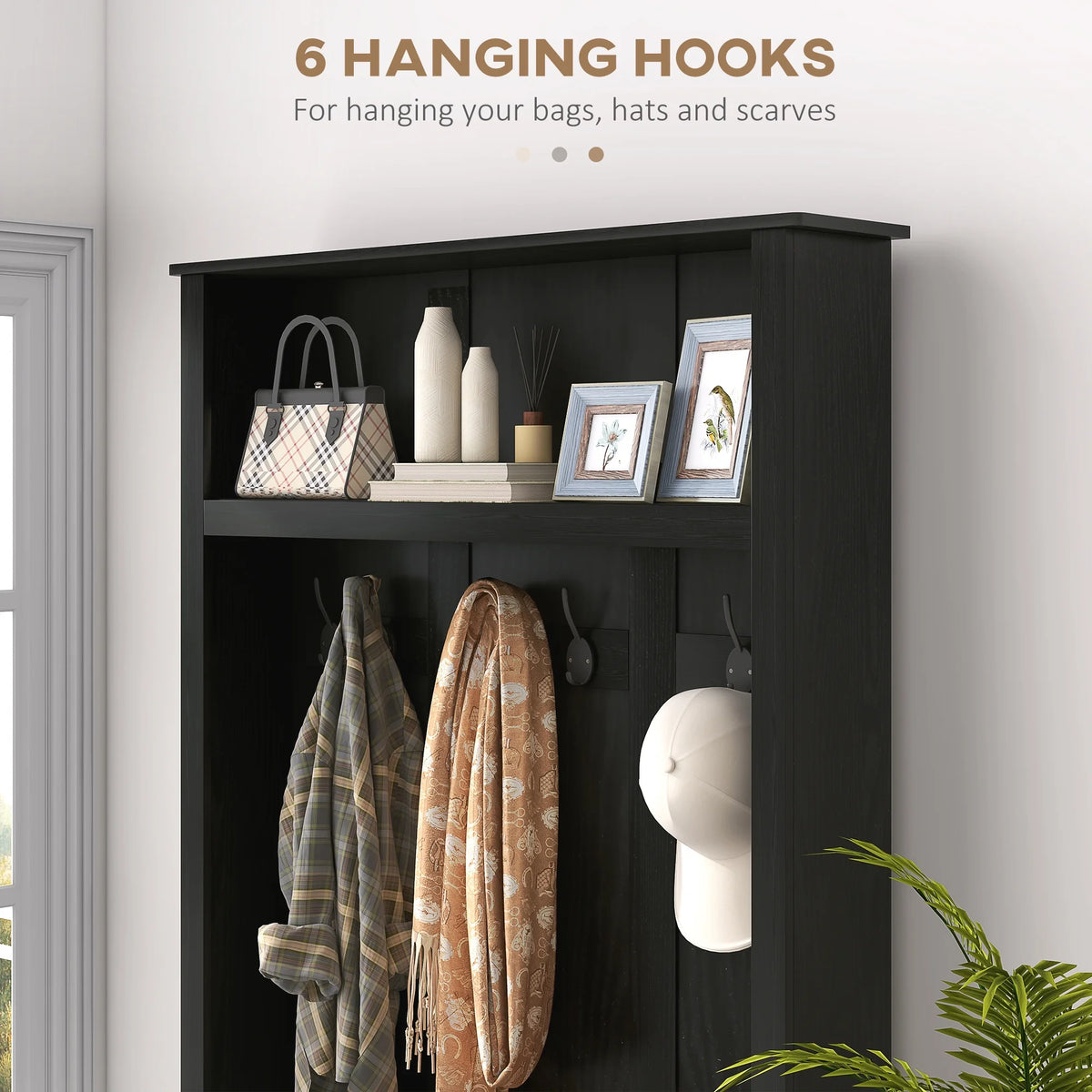 HOMCOM Hall Tree, Entryway Bench w/ Coat Rack, Shoe Cabinet, Black