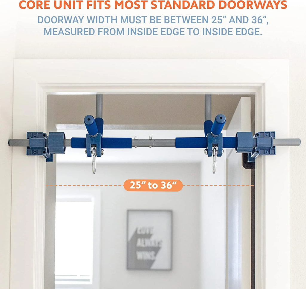 Gym1 - Deluxe Indoor Doorway Gym for Kids Playground Set - All in One Gym Set - Four Ways of Fun: Blue Indoor Swing, Plastic Rings, Climbing Ladder, and Pull Up Bar