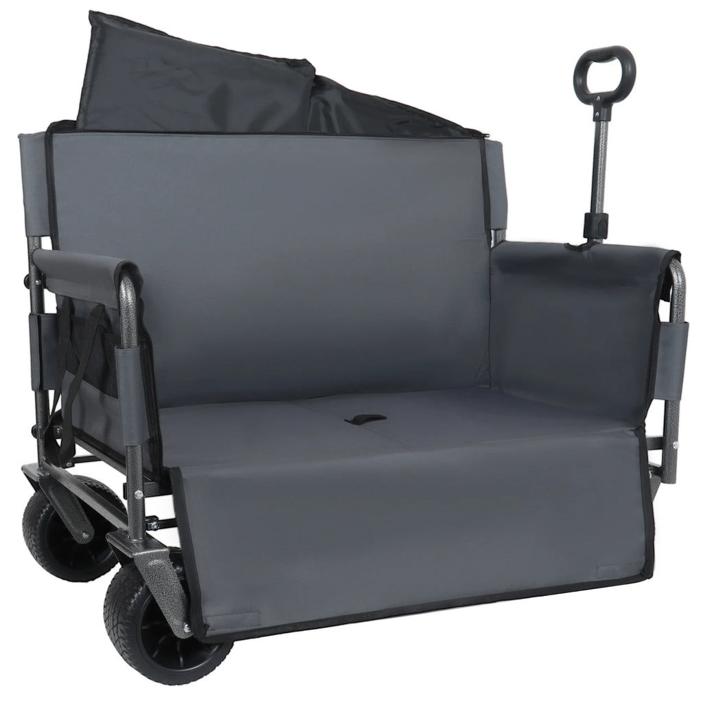3-in-1 Collapsible Wagon Cart with Bench Seat, 500lbs Convertible Heavy Duty Utility Wagon with Flexible Handle, All-Terrain Folding Grocery Cart with Wheels for Shopping, Camping, Orange