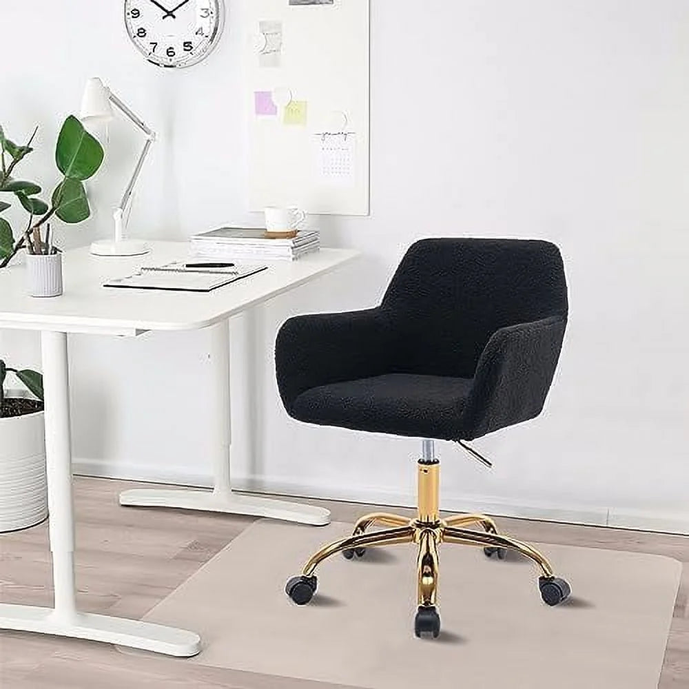 Modern Faux Fur Home Office Chair Height Adjustable, White Desk Chair Vanity Chair for Makeup Room, Rolling Desk Chairs with Wheels, Swivel Furry Cute Desk Chair for Teen Girls Women