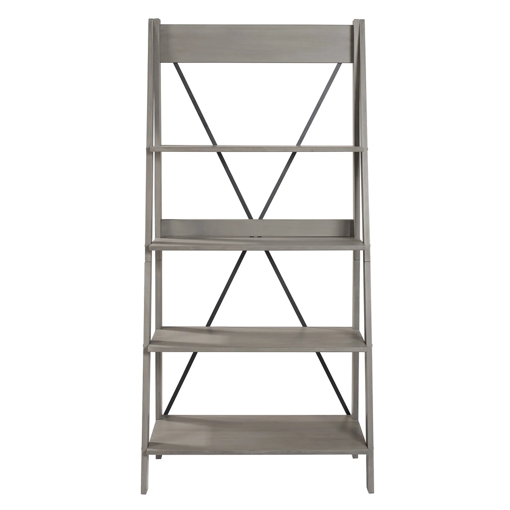 Walker Edison Solid Wood 4-Shelf Ladder Bookshelf, Brown