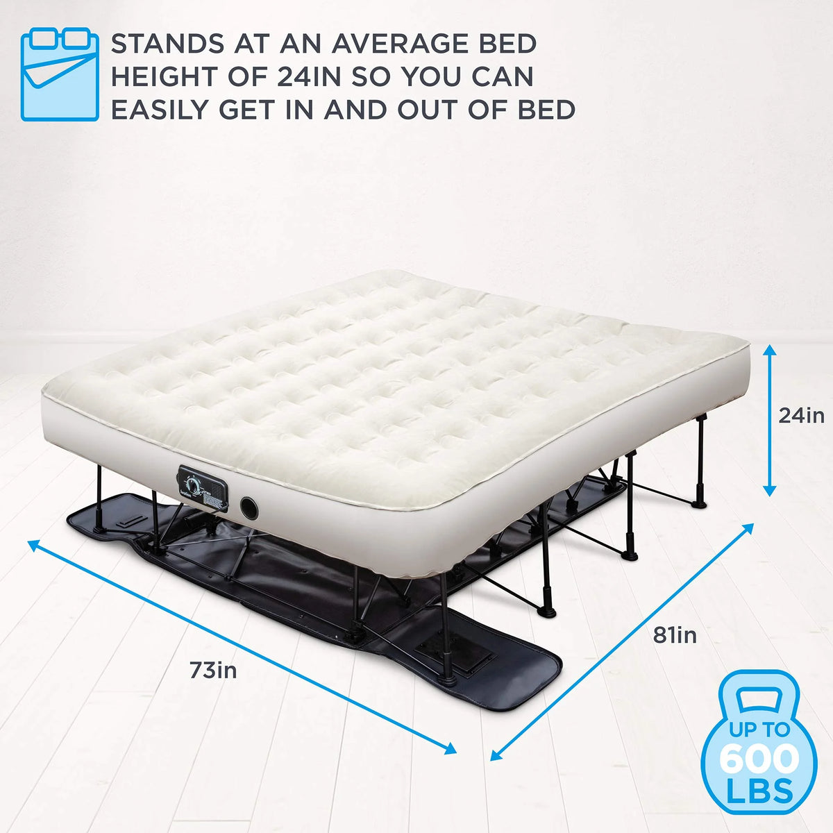 Ivation EZ-Bed (Twin) Air Mattress with Frame & Rolling Case, Self Inflatable, Blow Up Bed Auto Shut-Off, Comfortable Surface AirBed, Best for Guest, Travel, Vacation, Camping