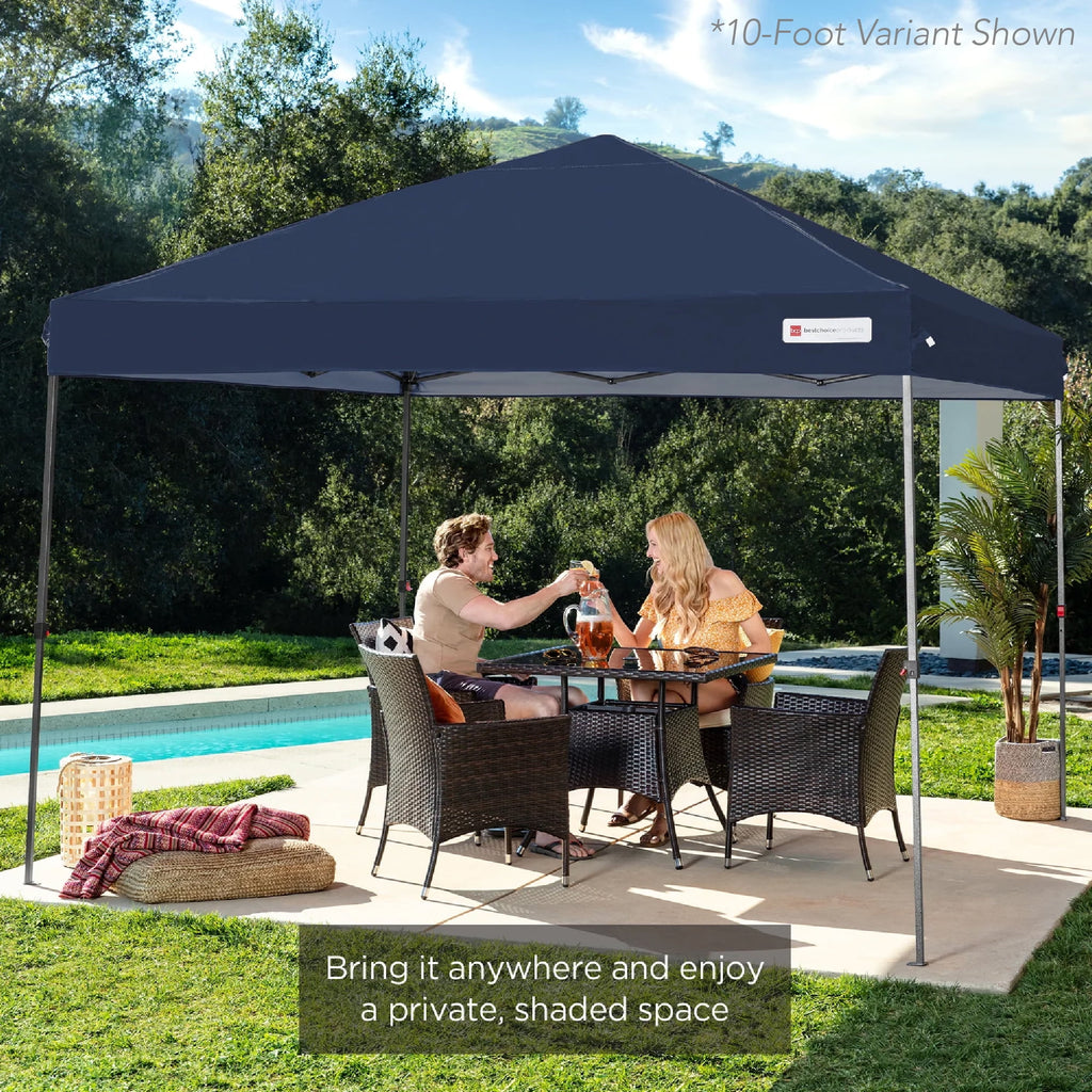 Best Choice Products 12x12ft Easy Setup Pop Up Canopy w/ 1-Button Setup, Wheeled Case, 4 Weight Bags - Navy Blue