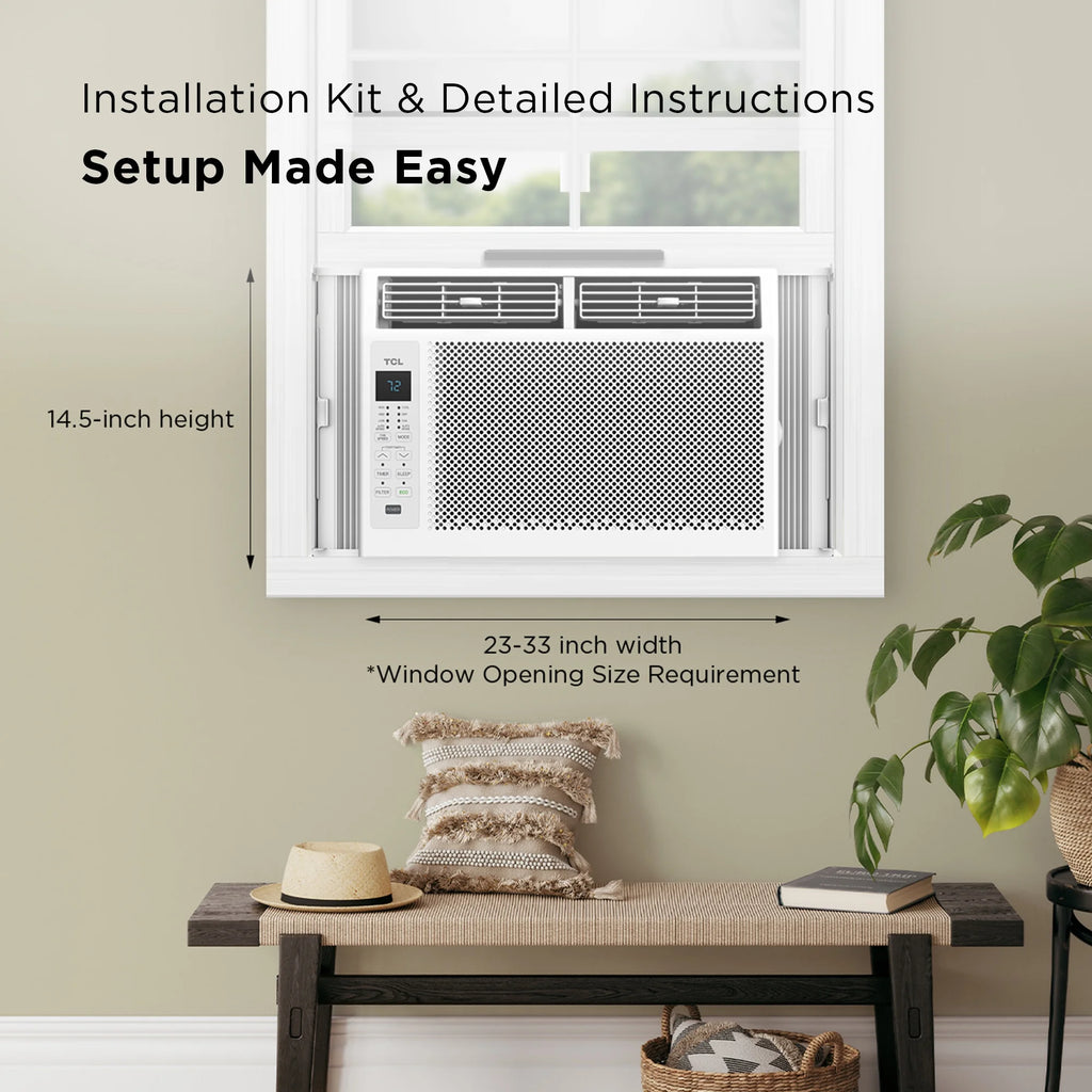 TCL 5,000 BTU Window Air Conditioner, Fan & Dehumidifier, 150 Sq. Ft., Remote Control, Easy-to-Use, Reusable Filter, Compact, Quiet, White, W5W3M