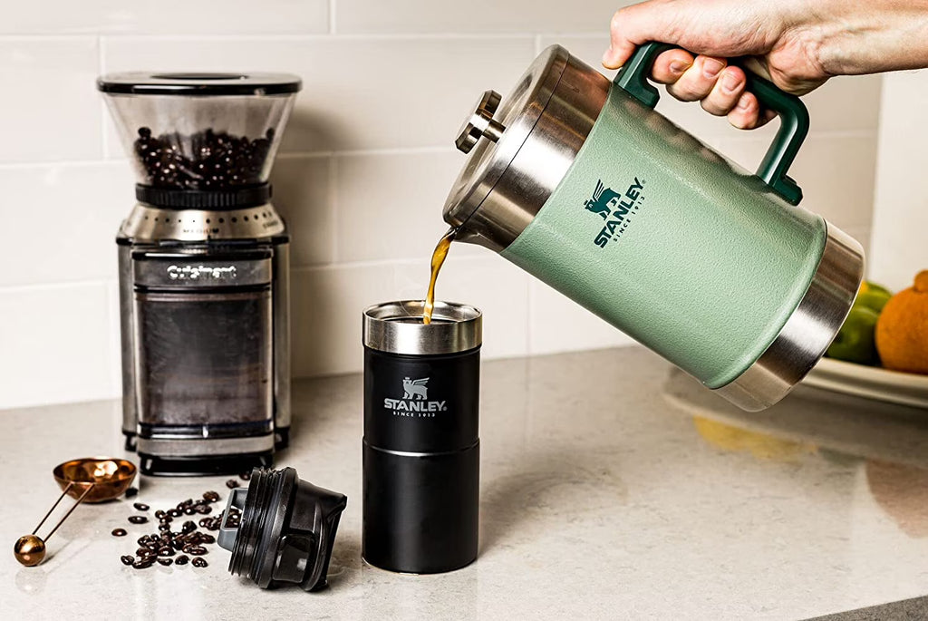 Stanley Classic Stay-Hot French Press Coffee Maker 48 oz | 5 Minute Brew, 4 Hours Hot | Mesh Filter for Coffee Grounds | Insulated Stainless Steel French Press | BPA-Free | Hammertone Green