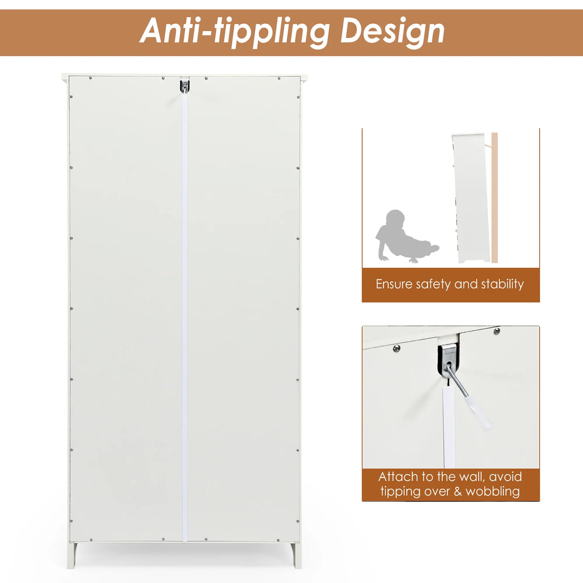 Costway Accent Floor Storage Cabinet W/ Adjustable Shelves Antique 2-Door Cream White