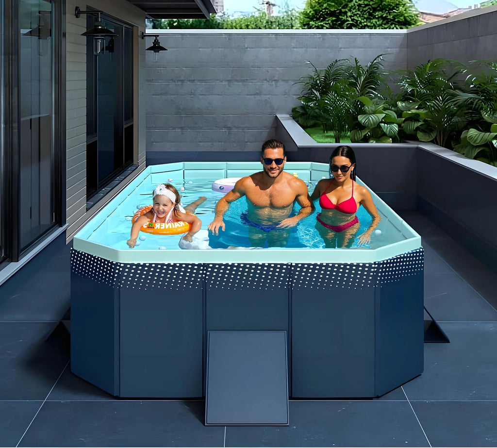 RICHYOUNG 101"Foldable Swimming Pool for 1-6 People,Non-Inflatable Above Ground Garden Pool for Kids, Family(Blue)