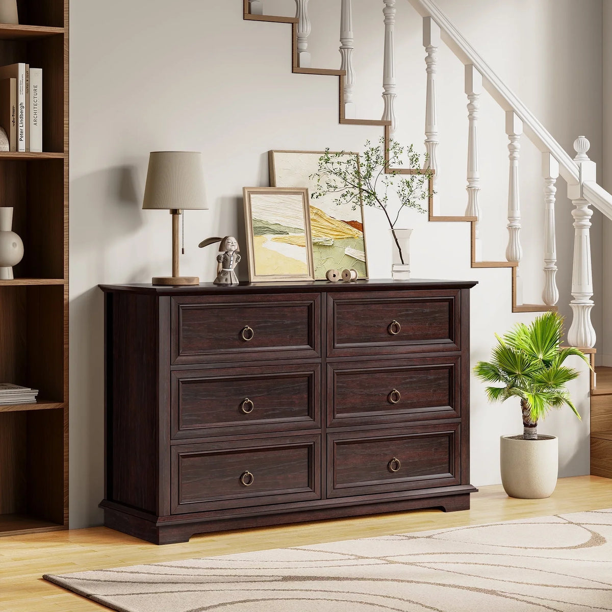 FAGAGA 6 Drawers Dresser for Living Room,Storage Cabinet Wooden Dressers Organizer for Bedroom,White