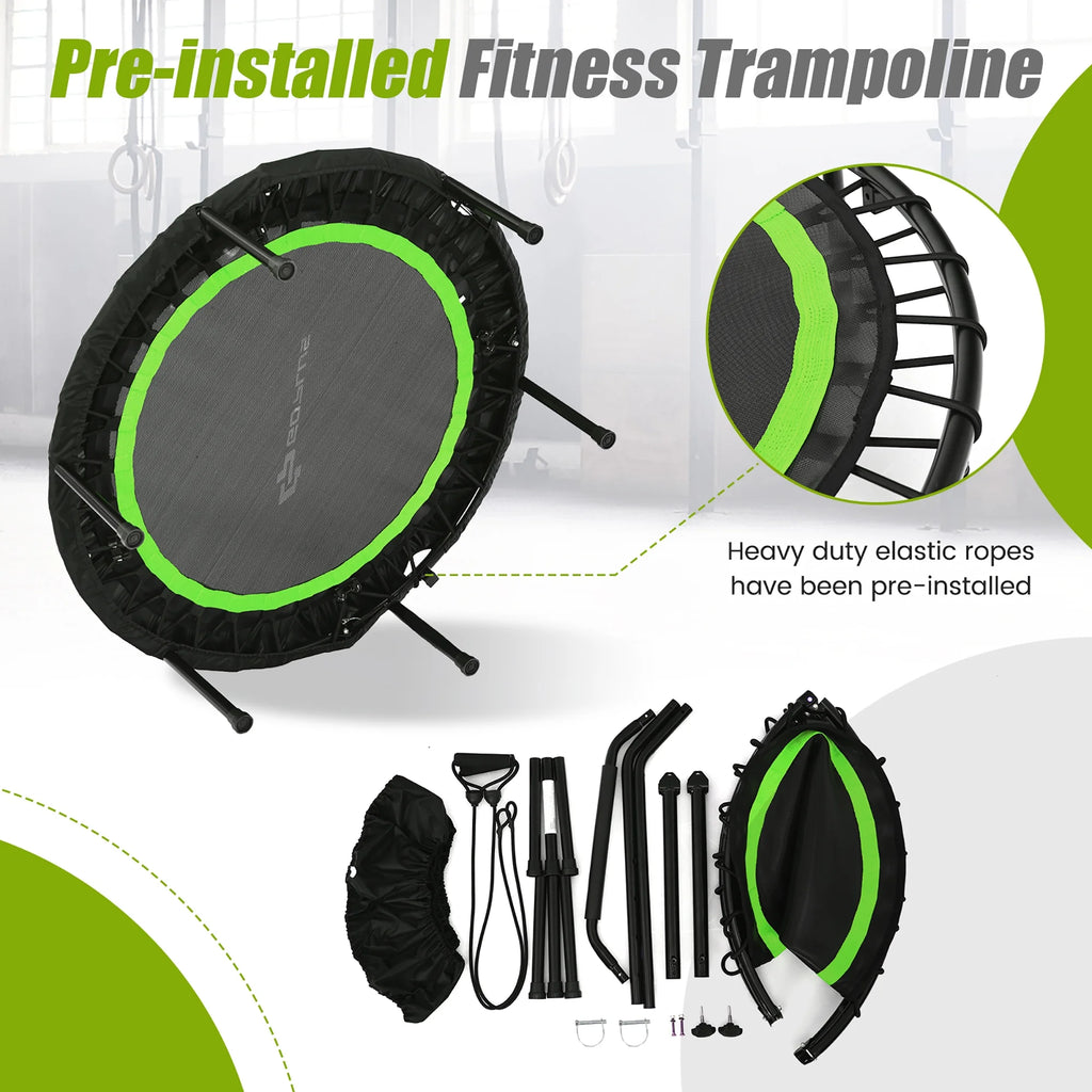 Costway 40'' Foldable Trampoline Fitness Rebounder with Resistance Bands Adjustable Home Green