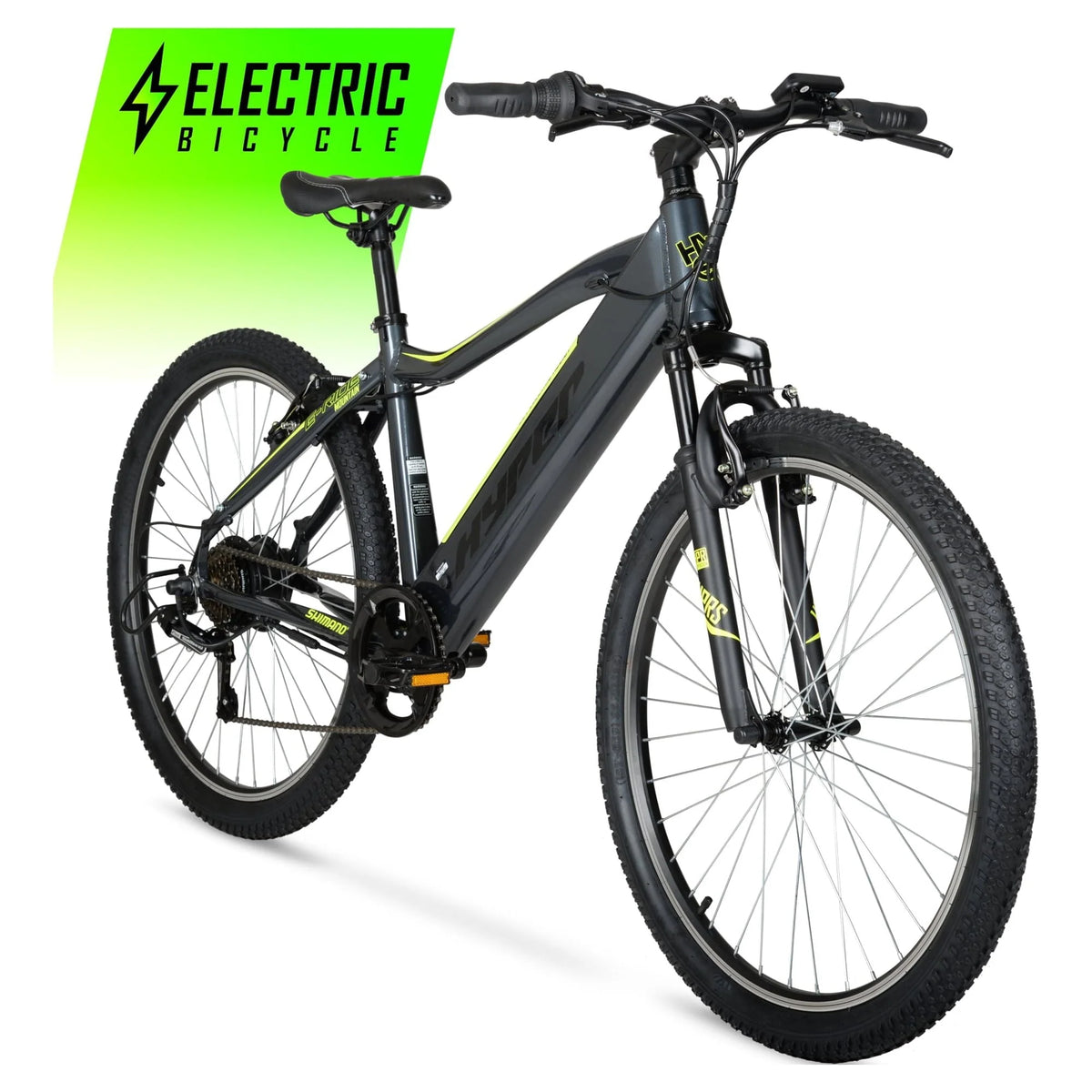 Hyper Bicycles 26" 36V Electric Mountain Bike for Adults, Pedal-Assist, 250W E-Bike Motor, Black