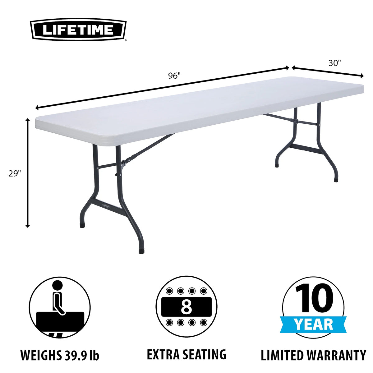 Lifetime Combo Set of (4) 8-Foot Rectangle Folding Tables & (32) Chairs, Indoor/Outdoor Use, White (80147)