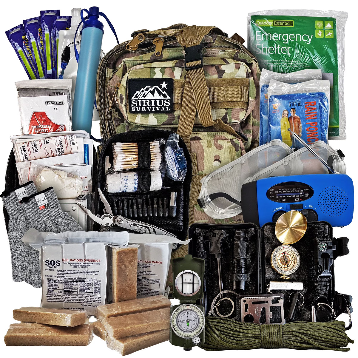 Vital 72 Hour Emergency Survival Kit for Family - Bug Out Bag for Hurricanes, Floods, Tornadoes or Other Disasters - 72 Hour Kit of Food & Water for 2 Per Bag
