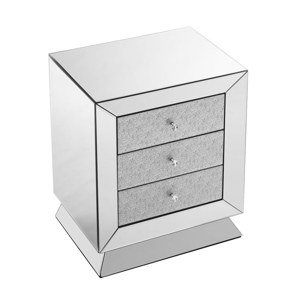 Elegant Mirrored Three-Drawer Cabinet with Diamond-Cut Glass Inlay Drawers, Space-Saving Storage Solution for Living Room, Bedroom, Entryway, Hallway or Sofa Side
