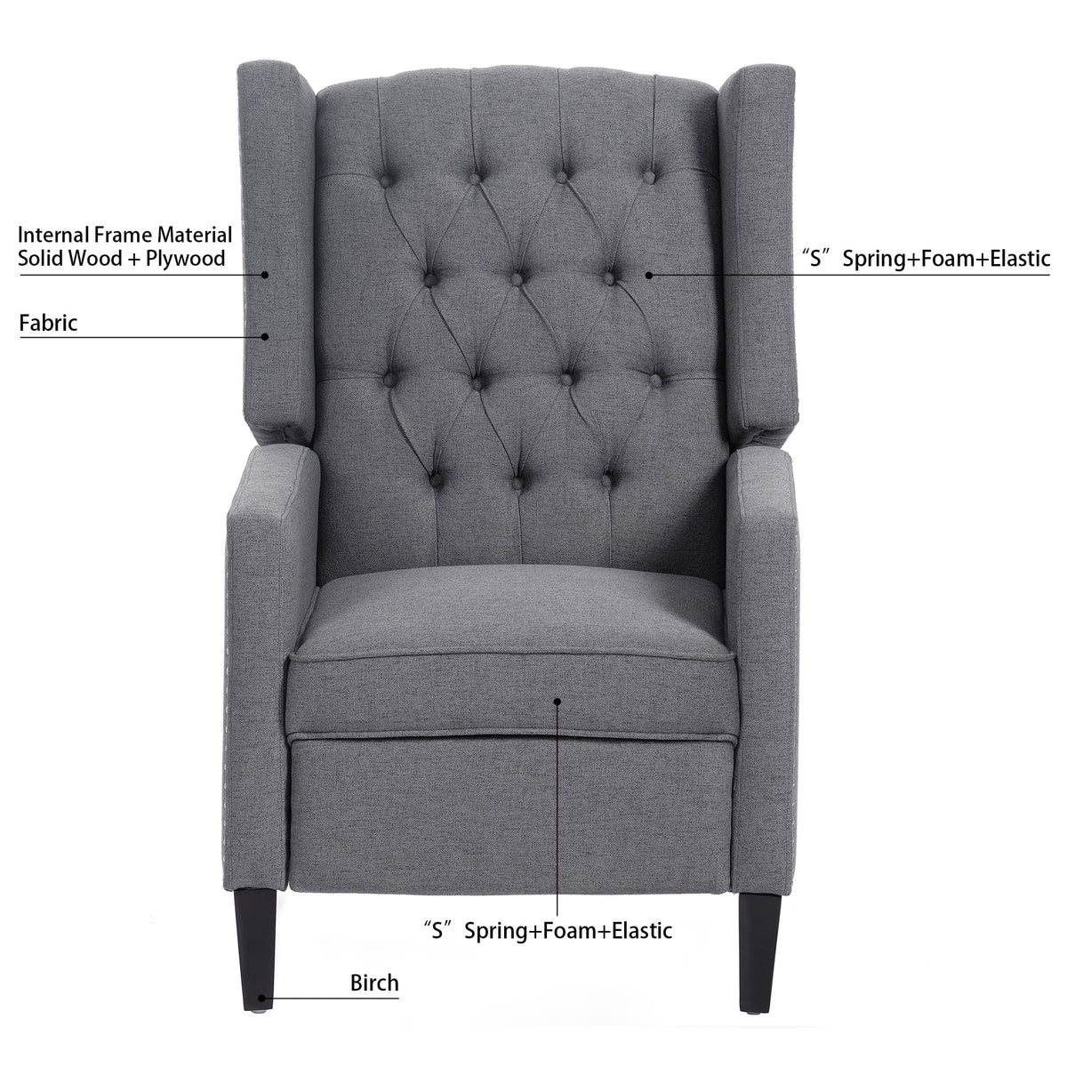 Recliner Chair, Living Room Chairs with Arms, Adjustable Single Reclining Sofa, Home Theater Seating Arm Chair with Thick Padded Seat, Footrest, Lounge Chair for Bedroom, Blue