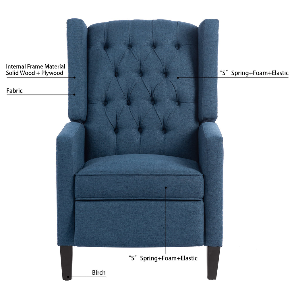 Recliner Chair, Living Room Chairs with Arms, Adjustable Single Reclining Sofa, Home Theater Seating Arm Chair with Thick Padded Seat, Footrest, Lounge Chair for Bedroom, Blue