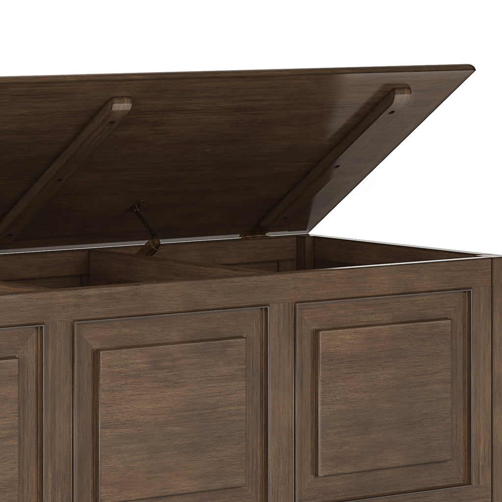 Simpli Home Connaught SOLID WOOD 51 inch Wide Traditional Storage Bench Trunk in Dark Chestnut Brown