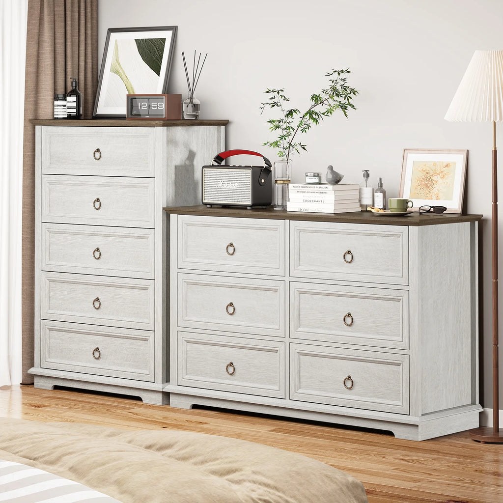 FAGAGA 6 Drawers Dresser for Living Room,Storage Cabinet Wooden Dressers Organizer for Bedroom,White