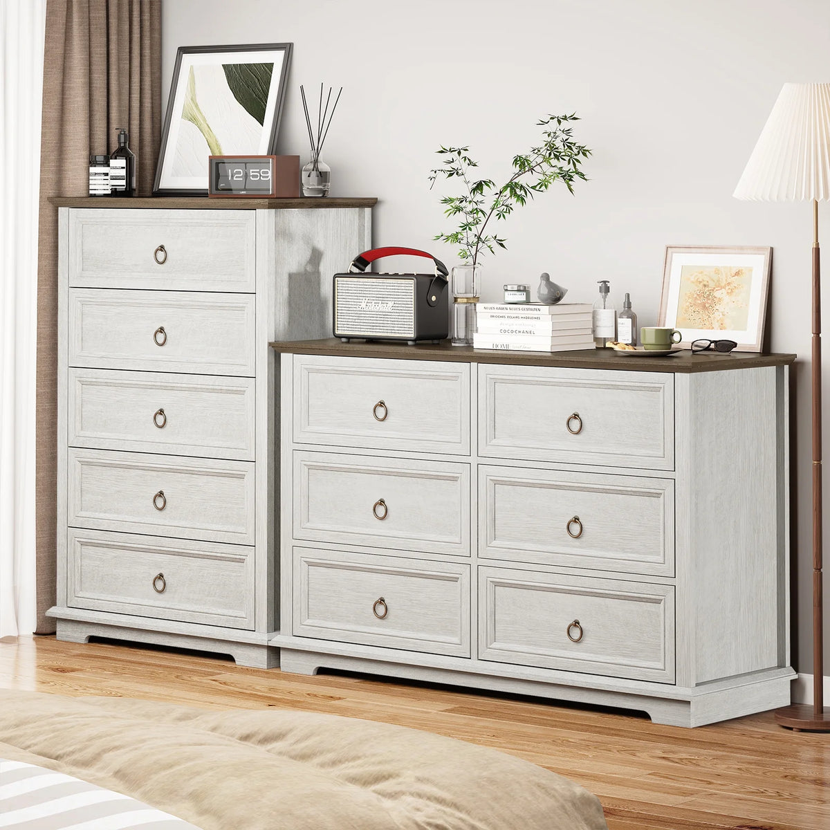 FAGAGA 6 Drawers Dresser for Living Room,Storage Cabinet Wooden Dressers Organizer for Bedroom,White