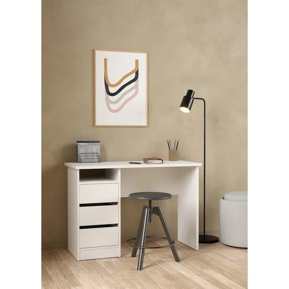 Tvilum Wes Writing Desk with 3 Storage Drawers and Open Shelf for Adults, White