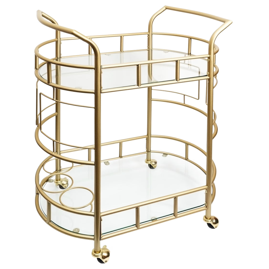 Better Homes & Gardens Fitzgerald Bar Cart with Matte Gold Metal Finish, 2-Tiers