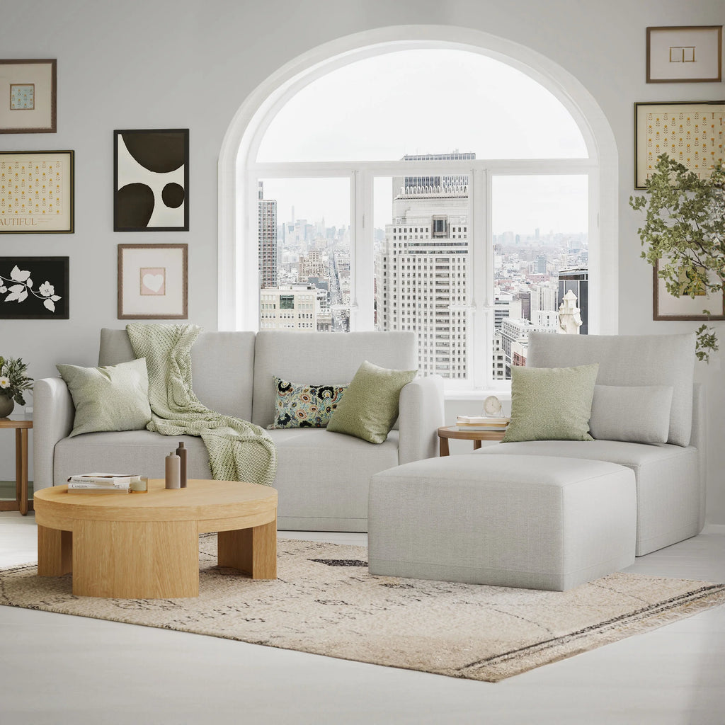 Beautiful Drew Modular Sectional Sofa with Ottoman by Drew Barrymore, Gray Fabric