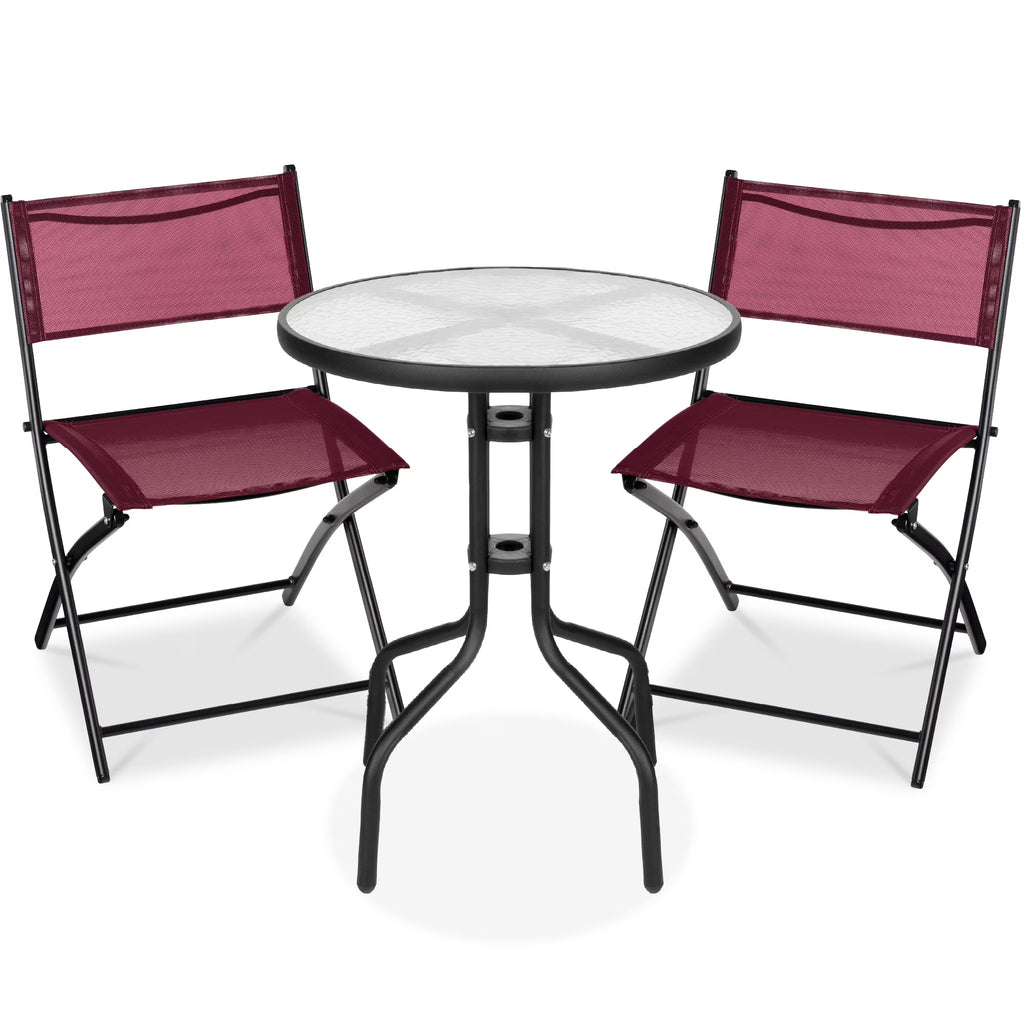 Best Choice Products 3-Piece Patio Bistro Dining Furniture Set w/ Glass Tabletop, Folding Chairs - Gray