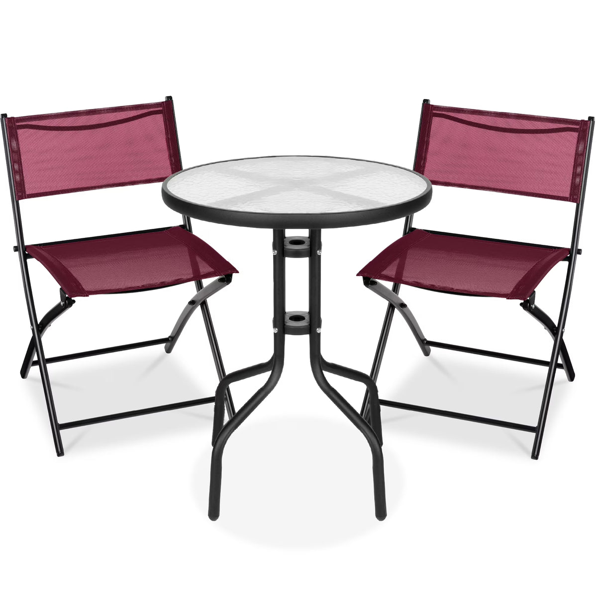 Best Choice Products 3-Piece Patio Bistro Dining Furniture Set w/ Glass Tabletop, Folding Chairs - Gray