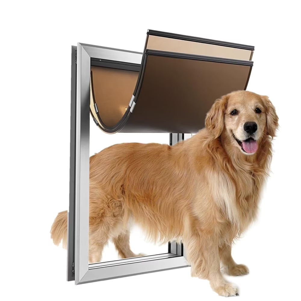 SHZOND Large Dog Door Aluminum Dog Doors W/Extra-Large Flap 17.5" W x 27.7" H Doggie Doors for Large Dog Up to 220lbs