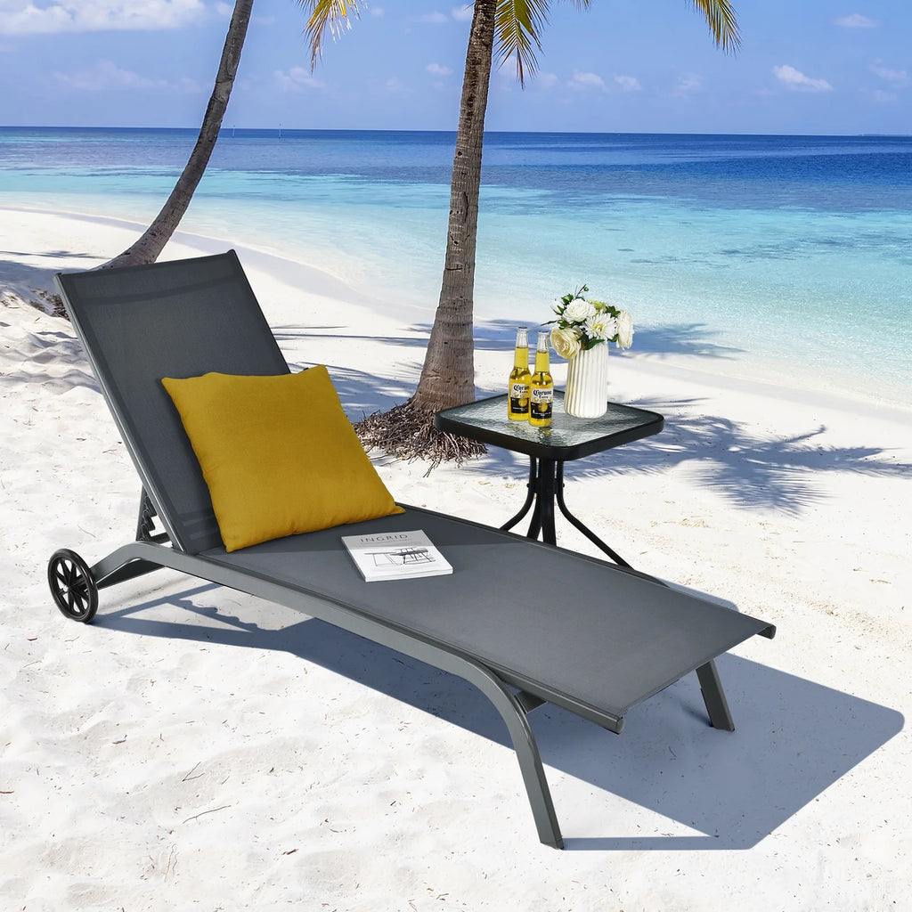 Costway 2PCS Outdoor Adjustable Chaise Lounge Patio 6-Position Recliner Wheels Black