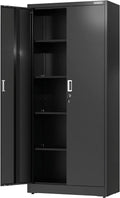 WORKPRO Metal Garage Storage Cabinet with Locking Doors and Adjustable Shelves,71 inches Tall Storage Cabinet for Tools, Office, Home, Shops (Black), Solid Packed