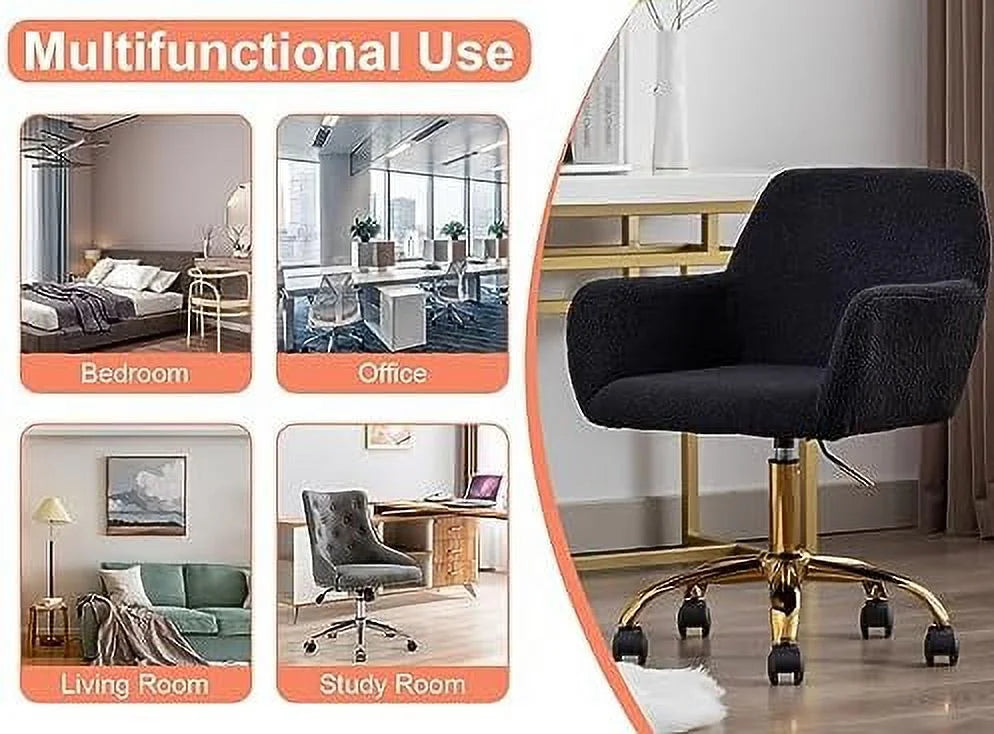 Modern Faux Fur Home Office Chair Height Adjustable, White Desk Chair Vanity Chair for Makeup Room, Rolling Desk Chairs with Wheels, Swivel Furry Cute Desk Chair for Teen Girls Women