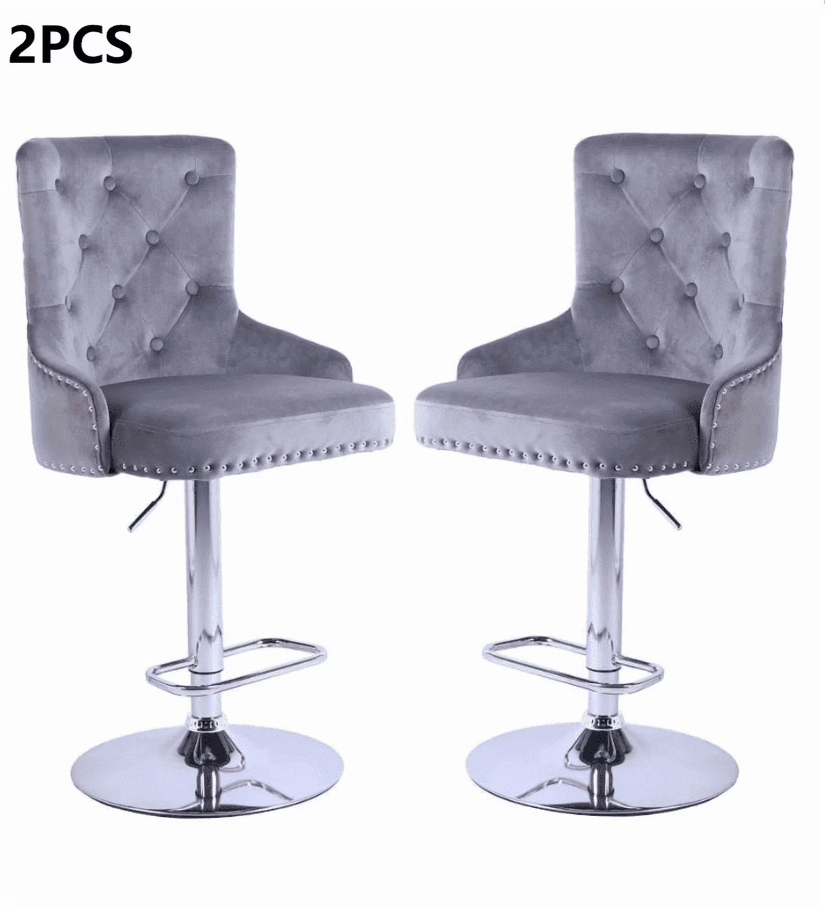 Alexent  2PCS Swivel Bar Stools, High Back, Button Tufted, Silver Footrest and Nailhead Trim Swivel Bar Chairs for Kitchen, Bar Velvet Upholstered Bar Stools, Dark Blue