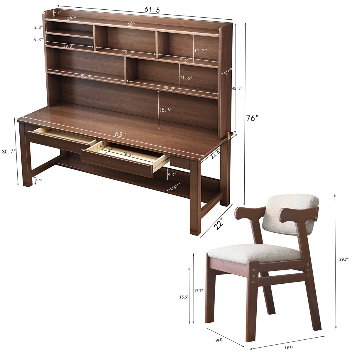 BALANBO Solid Wood Kids Desk and Chair Set with Hutch,Study Computer Desk with Drawers, Extra Large Two Person Study Desk Writing Table, Student White Desk with Bookshelf for Bedroom,Study Room,White