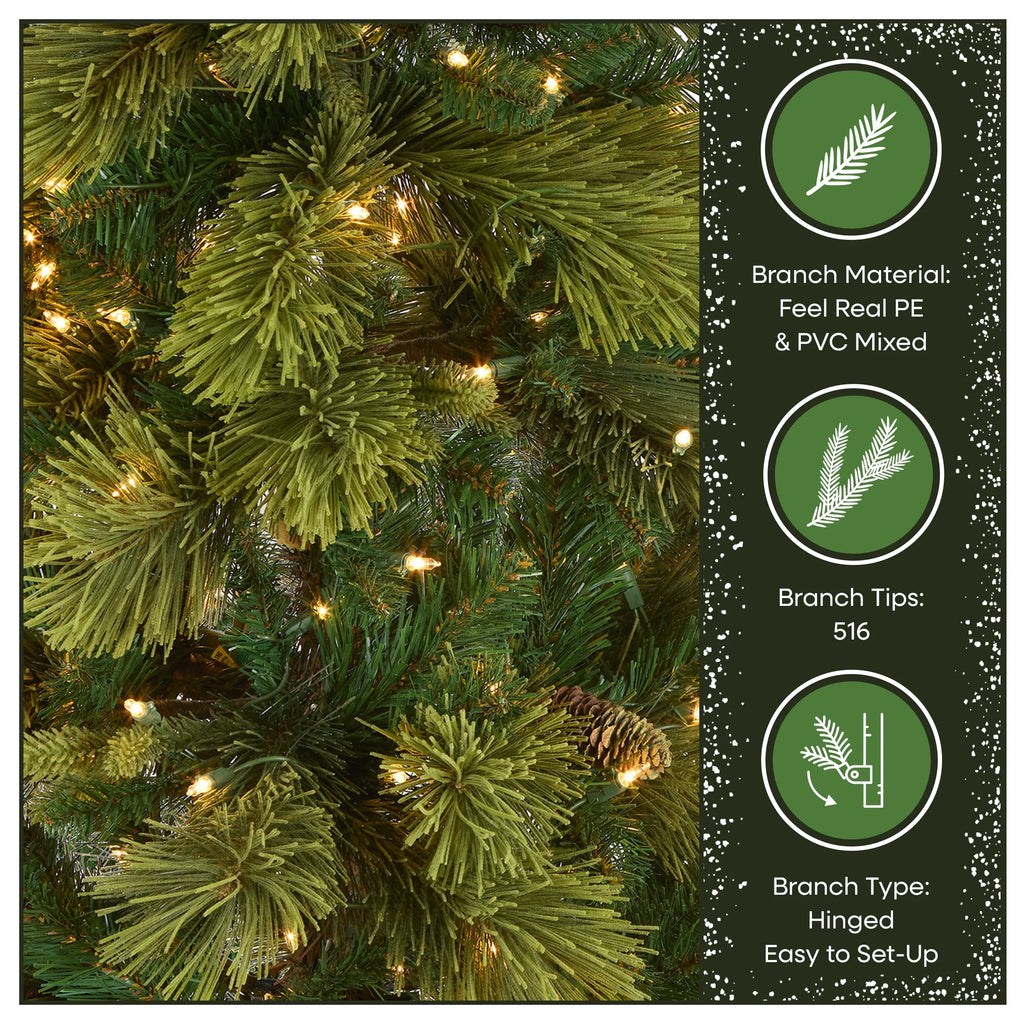 9 ft Pre-Lit Carolina Pine Slim Artificial Christmas Tree with 800 Clear Lights, Slim Profile