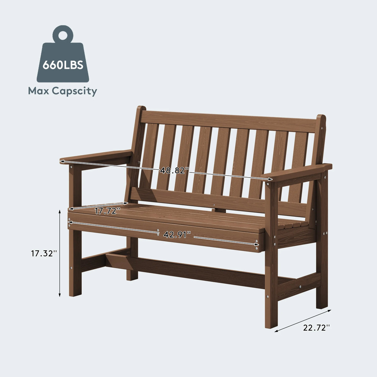 SERWALL Outdoor Bench for 2-Person, Weather-Resistant HDPE with Aluminum Reinforcement, Supports 660 lbs, Comfortable Seating for Patio, Garden, and Porch, Black