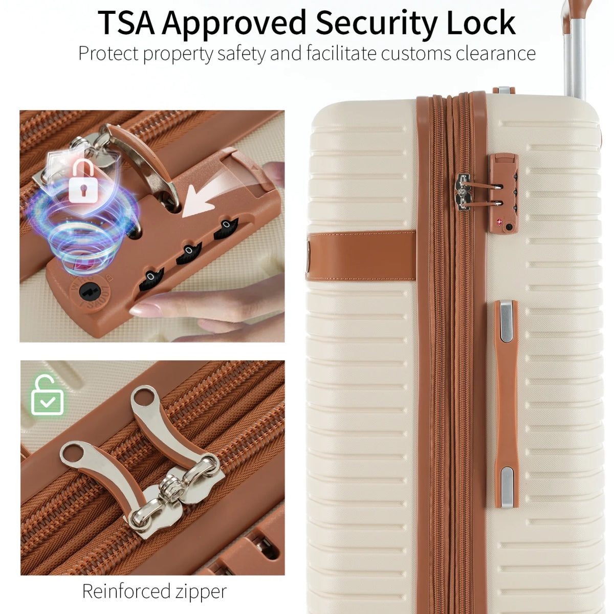 Luggage Sets,4-Piece Lightweight Suitcase Set with 4 Packing Cubes and TSA Lock, Hardshell Suitcases with Spinner Wheels, (16/20/24/28 ),Brown