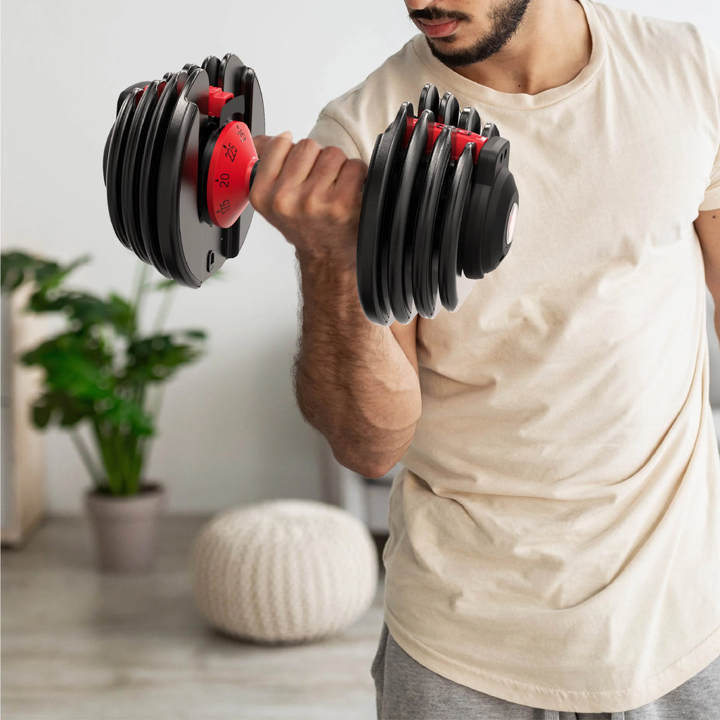 FitRx Adjustable Dumbbells 2-Pack, 25lb SmartBell Dumbbell Set with 9-in-1 Quick-Select Weights, 2.5lb Increments for Home Gym