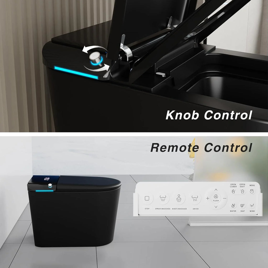 LALAHOO Smart Toilet with Bidet Built in, Auto Open & Close, Elongated Heated seat, Foot Sensor Flush, LED Display, Warm Water Wash, Dryer, Night Light, Black