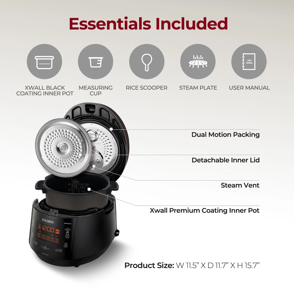 CUCKOO CRP-P1009SB 10-Cup (Uncooked) Heating Pressure Rice Cooker & Warmer with Nonstick Inner Pot