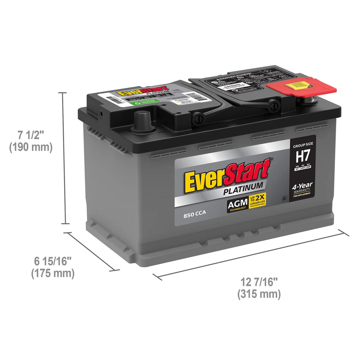 EverStart Platinum BOXED AGM Automotive Battery, Group Size H7 / LN4 / 94R 12 Volt, 850 CCA